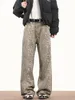 Jean délavé léopard Style américain pour femmes Y2K, rétro Street Girl, pantalon ample décontracté, taille haute, jambe droite, 240228