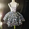 Scene Wear Club Party Festival Clothing Silver Star Mönster Sequin Bubble Short Dress Women DJ Singer Dance Team Sexig Show Costume