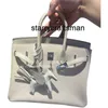 Genuine Leather Handbag l 2024 Handmade White Bk25 Handbag Tote Bag Cowhide Lock Buckle Fashion and Leisure