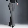 Capris Office Lady Fashion Slim Wool Flare Pants Autumn Winter New Women Clothing Elastic Waist Solid Black Gray Suit