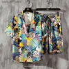 Herrespår Mens Tracksuits Summer Floral Loose Short Sleeve Holiday Suits Male 2 Pieces Set Hawaiian Shirts Beach Shorts Mens Casual Streetwear Q240228