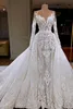 Elegant Mermaid Wedding Dresses Lace Applique Detachable Long Sleeve Scoop Neck Bridal Gown Sweep Train Vestidos De Novia Custom Size