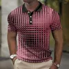 Herrpolos korta ärmar 3D All-Over Plaid Print Polo Shirt Geometric Summer Short-Sleeved Clothing Street Leisure Tops