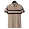 Polos pour hommes Polo rayé T-shirt 2024 Modal Perle Coton Été Business Casual Revers Manches Courtes Couleurs Contrastantes Tees Tops