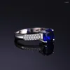 Cluster Rings JewelryPalace Cushion 2.2ct Created Blue Sapphire 925 Sterling Silver Ring For Women Fashion Statement Gemstone Engagement