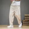 Primavera algodão linho calças masculinas cintura elástica casual harem pant solto moletom tradicional chinês pantalons homme 240220