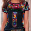 Women's T-Shirt Womens Boho Floral Printed Short Sleeve Round Neck T-Shirt Tops Ladies Summer Casual Loose Blouse Clothing Plus Size Oversized T240228