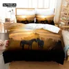 寝具セットギャロッピングホースセット3PCS羽毛布団カバーベッドルームの客室の装飾のための柔らかい快適な通気性