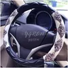 Coprivolante Ers Donna Lady Car Er Crystal Pink Pu Pelle Bling Shinny 38Cm Drop Delivery Automobiles Motorcy Dhpze