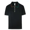 メンズポロス高品質の短袖ブラックホワイトポロシャツサマーソリッドスリムカジュアルオフィスジッパーTシャツトップ