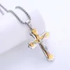 Necklaces Necklaces Religious Jesus Cross Necklace Men Golden Color 14k Yellow Crucifix Necklaces Male Christian Jewelry 240228