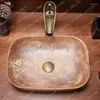 Zlew łazienkowy krany retro art, basen prostokątny ceramiczny wapnia antyczna chińska pranie w stylu