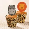 Jungle Animal Cupcake Wrappers Leopard Print Safari Party Cake Decorations for Baby Shower Birthday Supplies