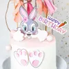 New Cute Bunny Toppers Rabbit Birthday Theme For Girl Boy Easter Party Decorations Cake Flags