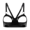 BRAS BRALETTE LINGERIE FÖR KVINNOR VET LOOKA PATENT LÄDER BH HALARE NACK ÖPPENSBREST BRASIER Para Mujeres Cups Wire-Free Top