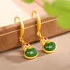 Orecchini pendenti Giada naturale di Hetian Verde Calabash Collana con pendente in stile etnico Anello da donna retrò aperto con personalità Accesso femminile