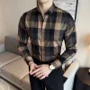 Camicia scozzese da uomo stile britannico Camicia da lavoro casual a maniche lunghe di alta qualità Ufficio Social Party Banchetto Abbigliamento uomo M-4XL