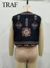 TRAF Women Y2K Vintage Sequins Flower Embroidery Vest Coat Ladies Patchwork Casual Velvet WaistCoat Tops Vests Streetwear 240228