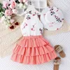 Pudcoco Kids Baby Meisje 3 Stuks Zomer Outfits Mouwloze Mock Neck Tops Ruche Rok Emmer Hoed Set Peuter Kleding 47T 240226