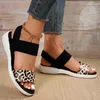 Sandals Women's Wedge Casual 2024 Summer Leopard Open Toe Flat For Women Outdoor Plus Size Rome Ladies Beach Shoes