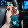 Luxur Designer Keychain Full Rhinestone Diamond Cartoon Bear Crystal Keychains Ring Holder Pendant Bag Women's Handbag Key Random Lette