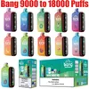 Bang 9000 to 18000 Puffs Vape Disposable E Cigarette Puff 9k 18k 0% 2% 3% 5% 28ml Prefilled Pod 650mAh Rechargeable Intelligent Power Display Dual Mode Pen