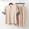 Men's Tracksuits Mens oversized track suit 8XL 9XL cotton linen short T-shirt summer set plus size clothing 5XL mens set 165KG Q240228