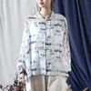 Kvinnors blusar Johnature Women Chinese Style Ramie Shirts Print Floral 2024 Autumn Long Sleeve Button