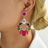 Boucles d'oreilles pendantes en alliage géométrique, incrustation de strass en verre plaqué or pour femmes, lustre goutte