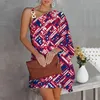 Casual Dresses Summer Dress For Women One Shoulder Half Bat Sleeve Print Loose Metal Strap Beach Mini Sun Long Sleeves