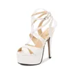 Sandálias 2024 Mulheres Sapatos 14cm Super High Heel Stiletto Modelo Vestido Uma Palavra Strap Plataforma Pole Dancing