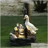 Figurine di oggetti decorativi Figurine di oggetti decorativi Fontana da giardino solare esterna Ornamenti in resina con luci a LED Animali Dhfsd