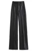 Kvinnors jeans lautaro Spring Autumn Long Black Soft Pu Leather Pants Kvinnor med dragkedja Hög midja Casual Elegant Straight Ben Trousers 2022