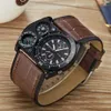 Wristwatches Oulm Sport Wrist Watches Men Quartz Military Clock Wide PU Leather Decorative Compass Male Wristwatch Erkek Kol Saati237Q