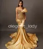 Gold Sparkly Mermaid Long Prom Dresses for Women 2024 Luxury Diamond Crystal Sheer Mesh Evening Gown vestidos de festa