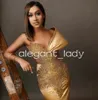 Gold Sparkly Mermaid Lange Prom Kleider für Frauen 2024 Luxus Diamant Kristall Sheer Mesh Abendkleid vestidos de festa