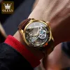셔츠 Olevs 패션 최고 브랜드 자동 기계식 시계 30m 방수 시계 가죽 스켈레톤 다이얼 남성 WatchRelogio Masculino