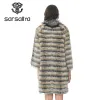 Ensembles / costumes manteau de fourrure tricoté Femmes Long Stripe Matel avec col pour les dames Real Fur Coat Fox Vêtements féminins