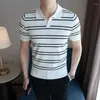 Polos Polos British Business Slim Fit Striped Polo koszule dla mężczyzn odzież 2024 Krótkie koszulka Tueve Homme Plus Size 4xl-M