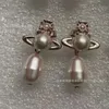 Designer Vivianes Westwoods Jewelry Viviennr High Version Empress Dowager Detachable Size Pearls Water Droplets Saturn Earrings Female Song Yanfei Same Style