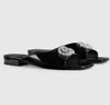 Verão Luxo Designer Mulheres Slide Flats Crystal-Set Sandálias Sapatos Espumantes Hardware Double-G Beach Chinelos Patente Couro Nu Preto Verde Senhora Walking35-42