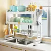 Kitchen Storage Stainless Steel Sink Drain Rack Shelf DIY Dishes Cutlery Dry Layer Pantry Dish Drying