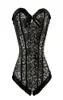 Sexy Satin Floral Gothic Lace Up Boned Overbust Corset Bustier Waist Trainer Plus Size S6XL With G String5915330