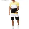 Herrespår Mens Tracksuits Män 2023 Set Jogger Summer Solid Patchwork Casual Tshirts Shorts Set Set Male 2 Pieces Sweat Suits Clothing Q240228