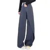 Pantalon Femme Femmes Large-Jambe Élégant Taille Haute Costume De Jambe Large Pour La Conception De Patchwork Irrégulier Doux Respirant Formel