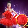 Scene Wear Girls Tassel Bright Diamond Dancing Competition Clothing Children's Latin Dance kjol