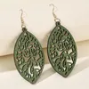 Boucles d'oreilles pendantes géométriques, feuille creuse découpée, pendentif en bois, Vintage, vert, vêtements d'oreille, accessoires de bijoux pour femmes