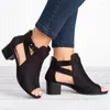 Sandals Black/Gray Women's Casual Fashion Fish Mouth Buckle High Heels Sexy Open Toe Chunky Heel Ankle Boots Sandalias Femininas