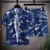 Herrspårar Mens Hawaii Beach Set Single Chest Kort ärm Leisure Summer Vacation Travel Set Q240228