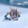 Cluster Rings S925 Silver High Carbon Diamond Emerald Cut Rectangular 10 14 European and American Ring Wholesale